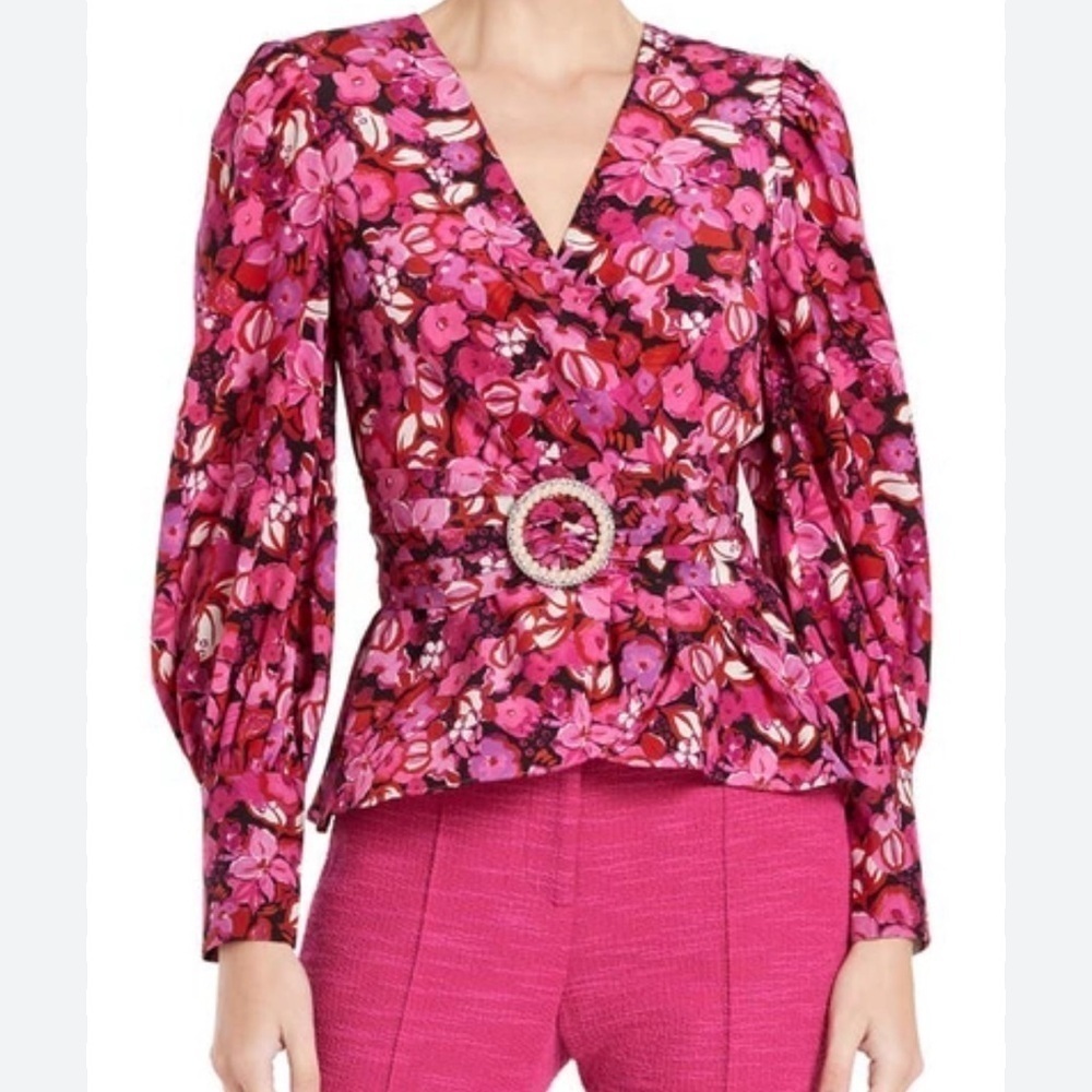 Rebecca Vallance Floral Print Faux Wrap Silk Blouse